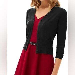 Majora black 1/2 sleeve v-neck button up cropped cardigan  size M